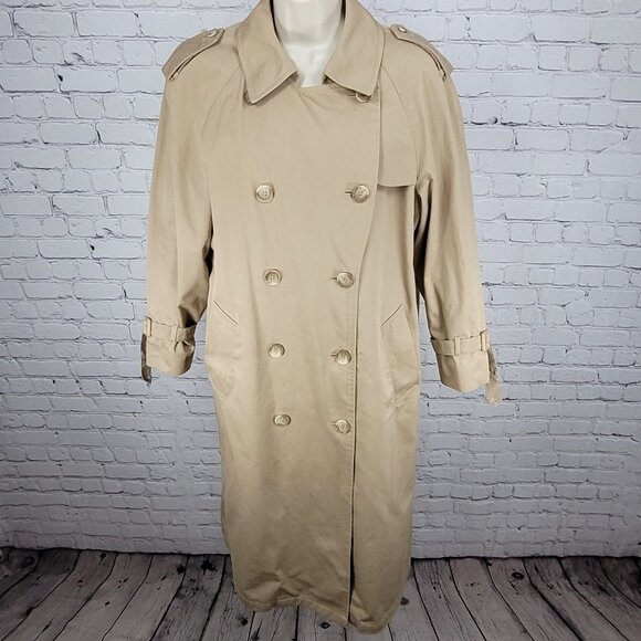 VTG London Fog Maincoats Tan Removable Liner Double Breast Trench Coat Size 14P - Picture 1 of 16
